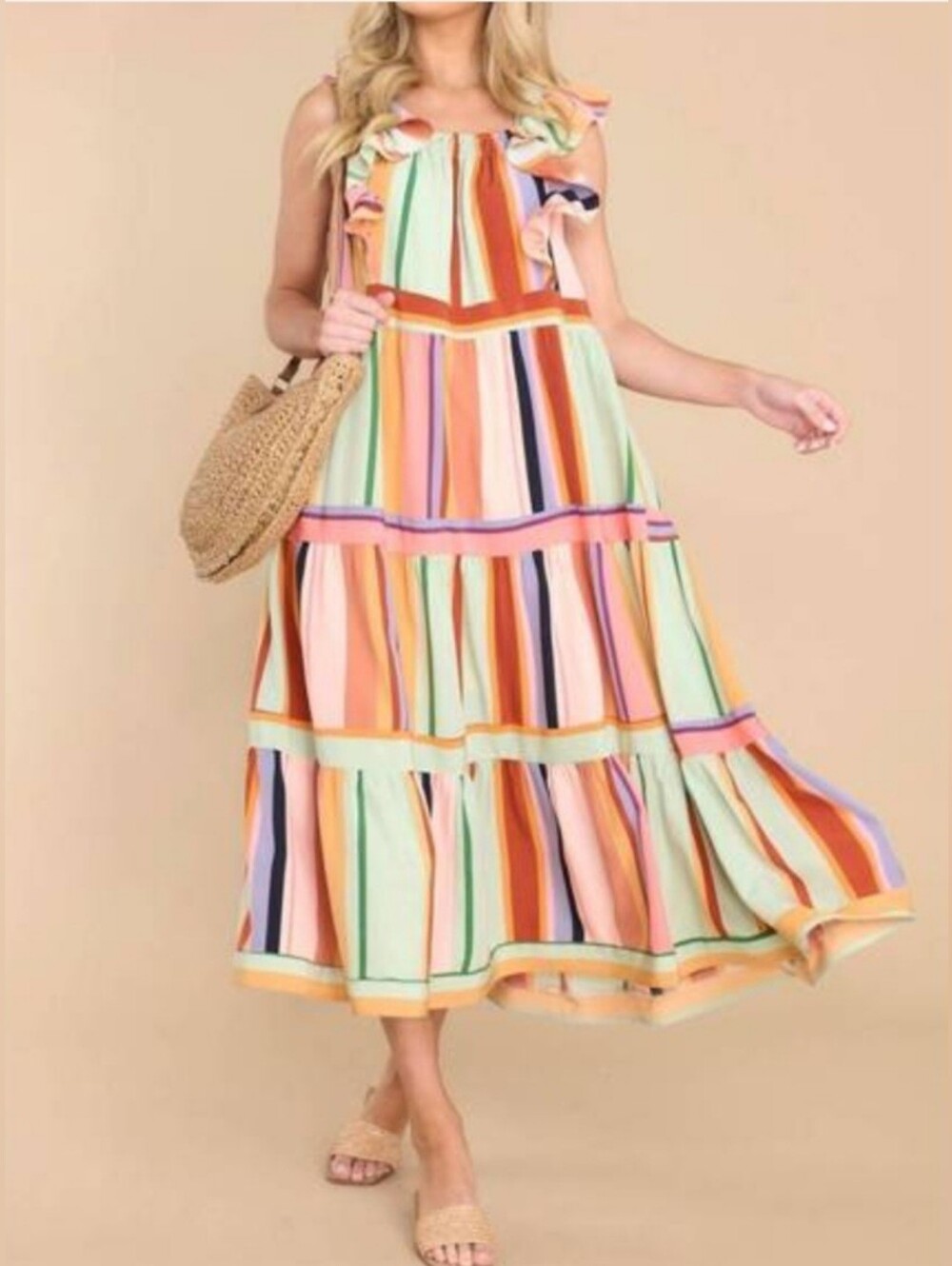 NEW ENTRO painted palette midi dress in apricot multi Size S